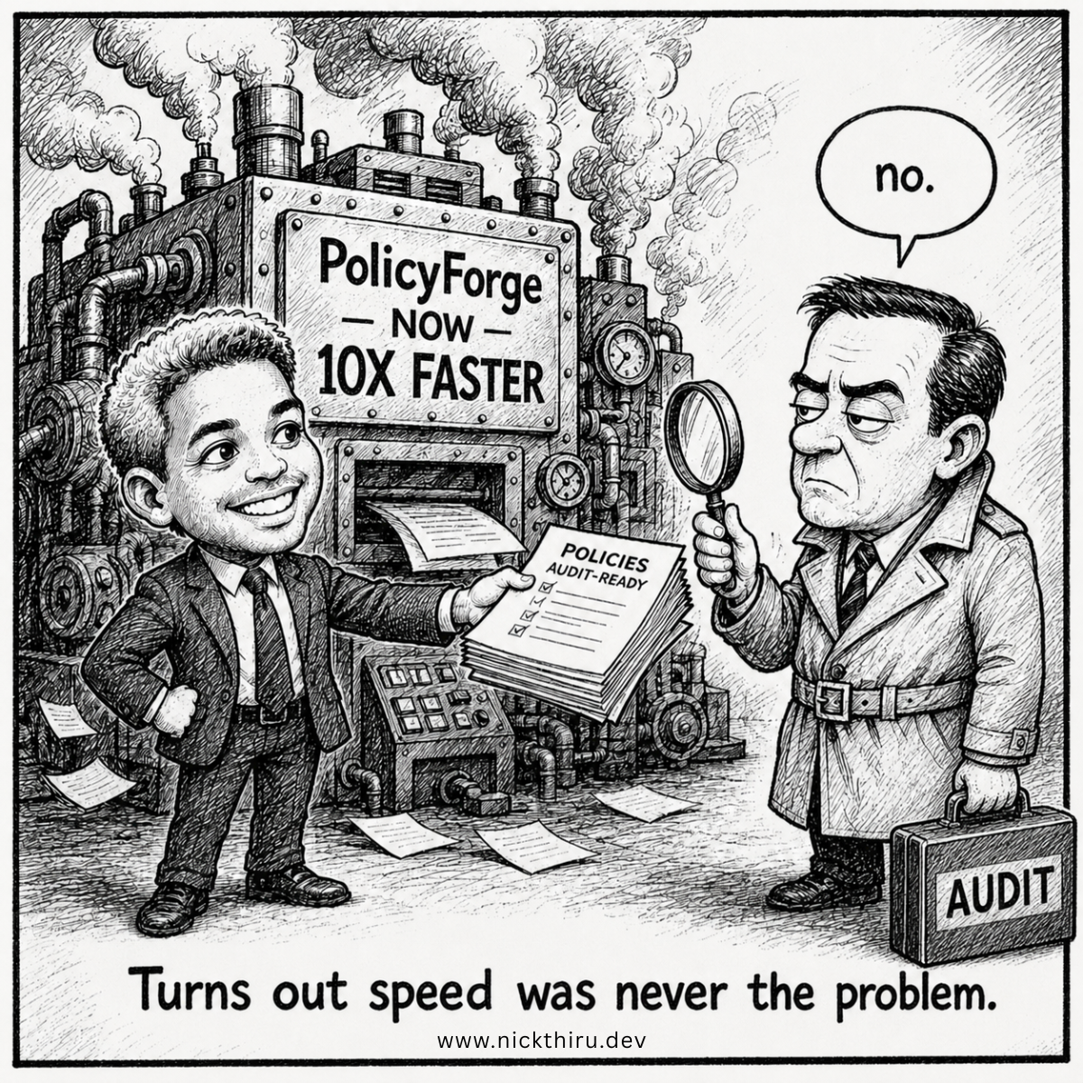 Illustration for PolicyForge — The problem wasn't what we thought it was